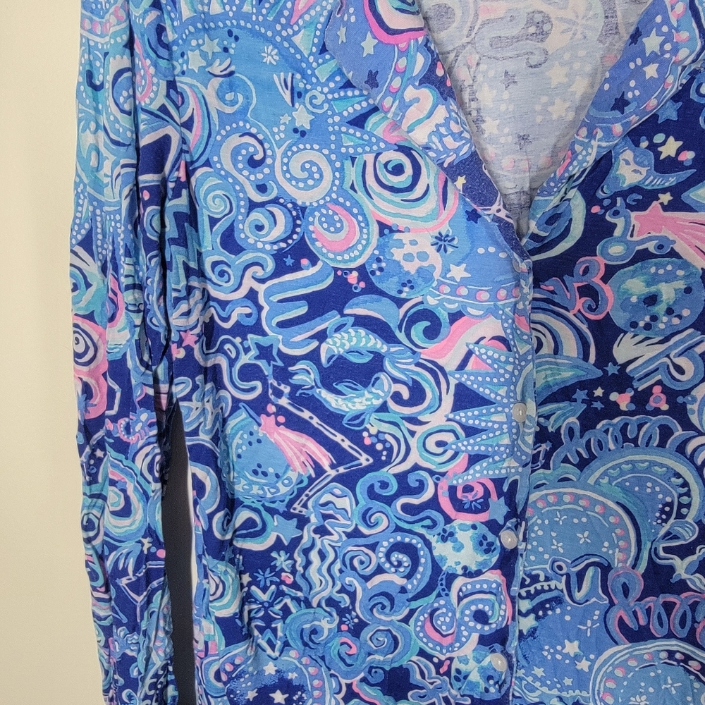 Lilly Pulitzer Women's Ruffle PJ Lapis Lazuli Cosmic Kismet Shorts Set Medium - Picture 8 of 10